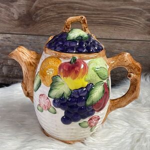 Fruit Design Teapot Grapes Apple Vines Fruit Basket
